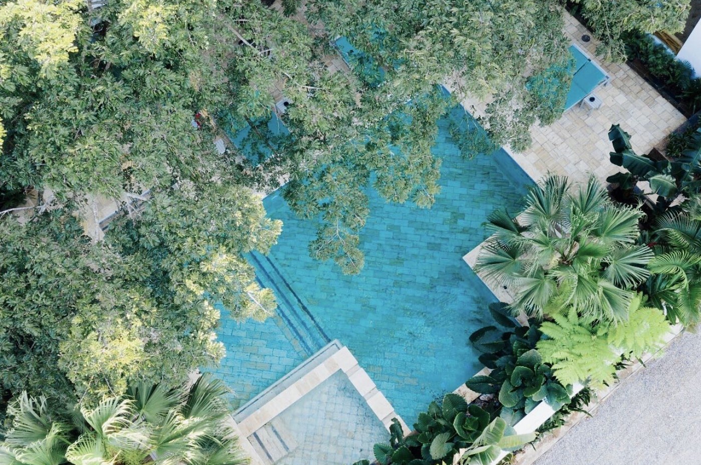 poolen oppefra på Saman Boutique Hotel, Las Terrenas, Samana-halvøen