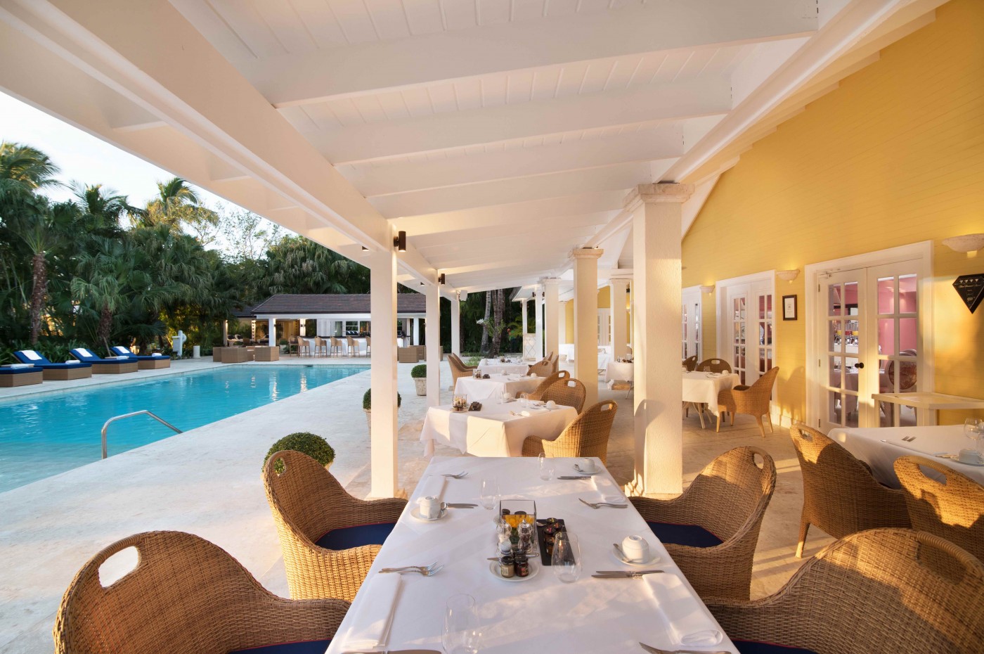 Bamboo restaurant og pool på tortuga Bay, Punta Cana, Den Dominikanske Republik